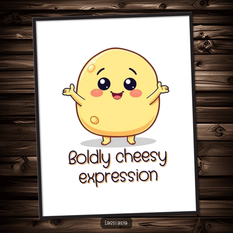 Funny smiling cheese puff character with little arms gesturing wildly as digital art, full of personality.