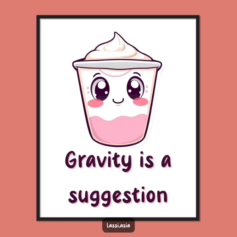 Funny Wobbling Yogurt Cup Poster: Quirky Tipping Art, Excellent Funny Gift Poster