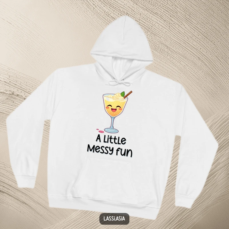 Funny hoodie showing a laughing cocktail with a vibrant glittery shimmer, lightly spilling, radiating festive energy.