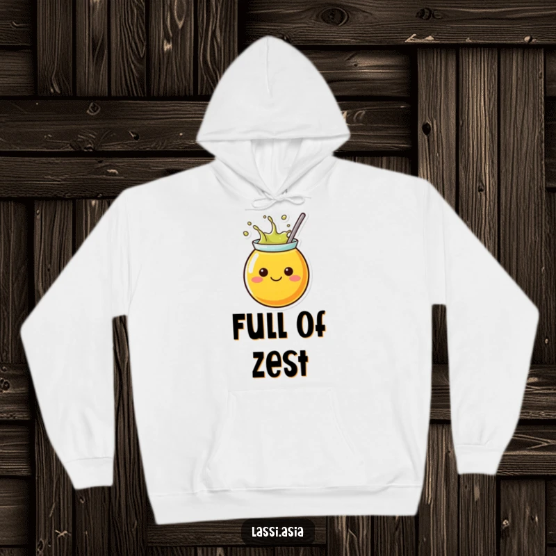 Funny juice hoodie featuring a cheerful, round container character splashing outwards, embodying joy and energy.