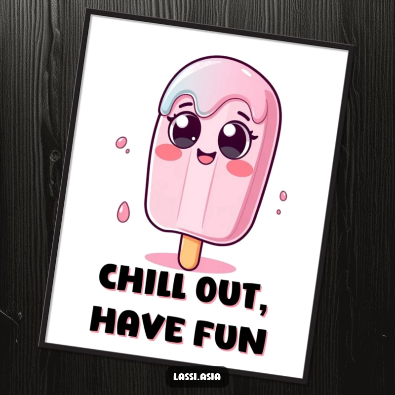 Funny Free Printable Wall Art: A melting popsicle character with wide eyes wobbling, showcasing melting coolness and humor.