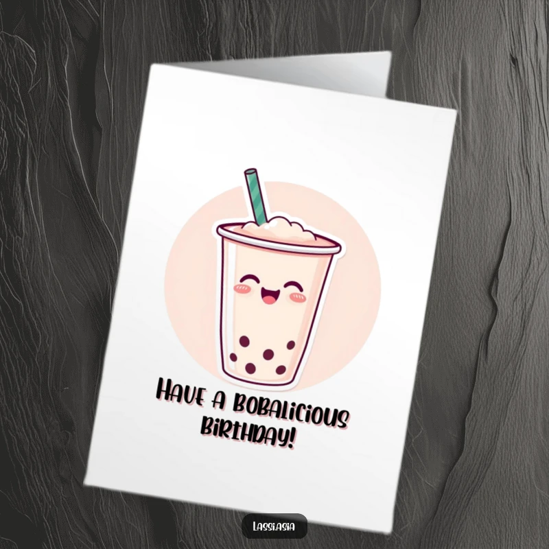 Funny Free Printable Birthday Card: A cheerful boba tea cup with a straw wiggling joyfully in celebration.