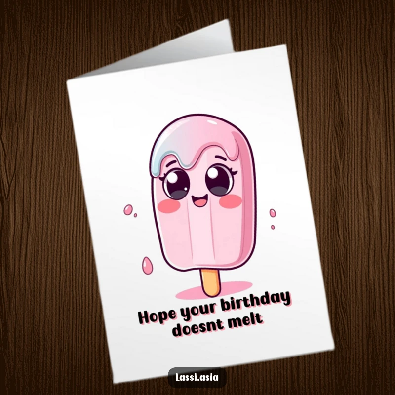Funny Free Printable Birthday Card: A melting popsicle character with wide eyes wobbling in a hilarious, cool celebration.