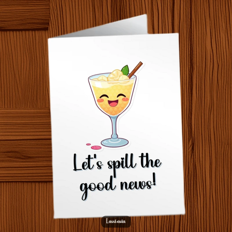 Free Printable congratulations card featuring a laughing cocktail with glitter, comically spilling a small amount, celebrating good times.