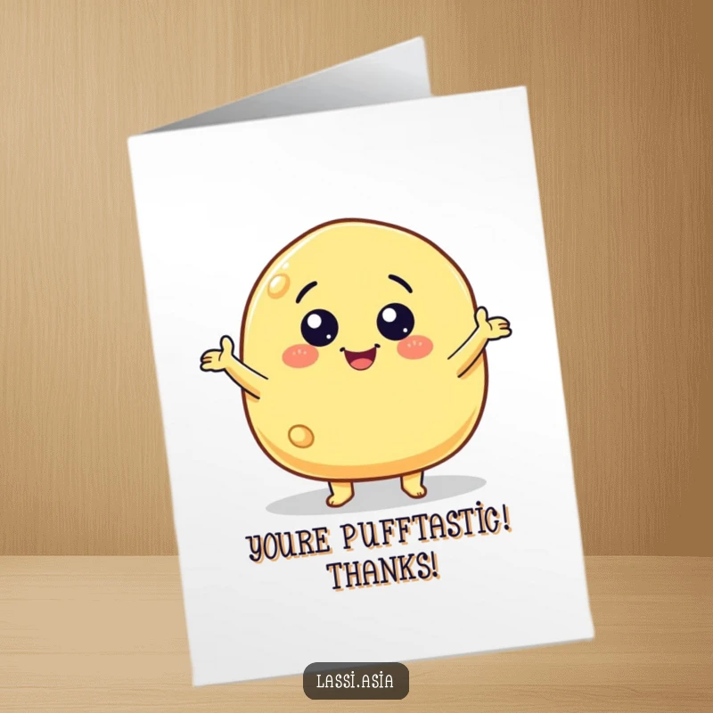 Funny Free Printable Thank You Card: A smiling cheese puff character with small arms gesturing wildly in thanks.