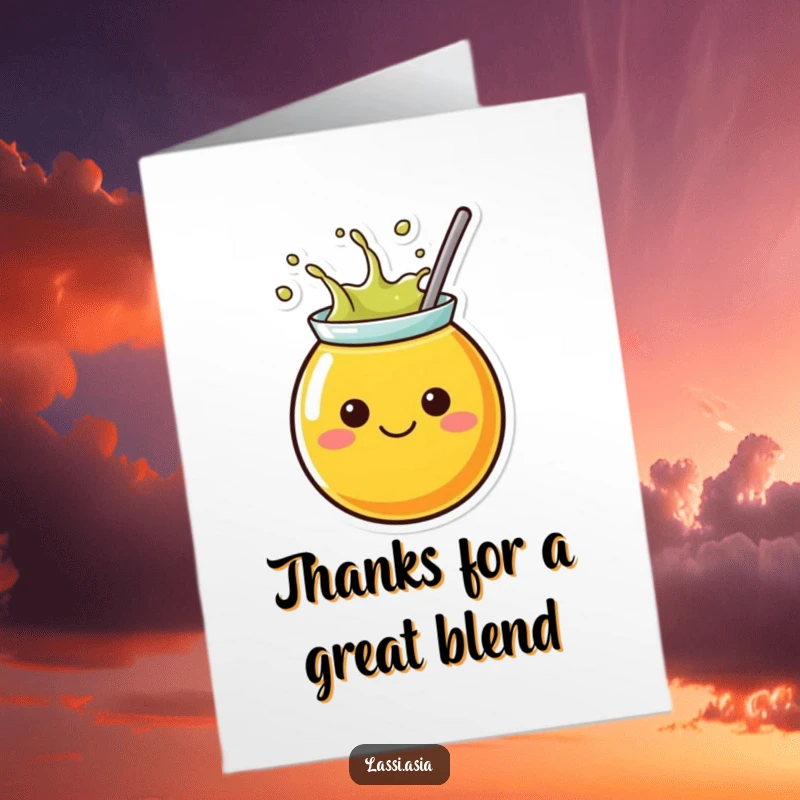 Funny Free Printable Thank You Card: A round, happy juice container character splashing outwards, conveying a big thank you.