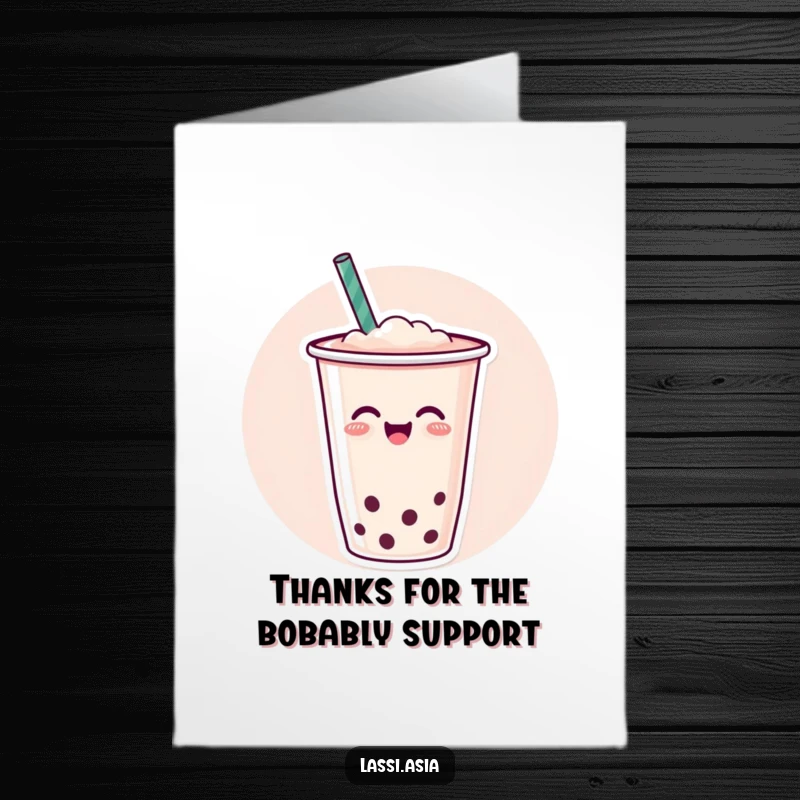 Funny Free Printable Thank You Card: A cheerful boba tea cup with a straw wiggling joyfully in thanks.